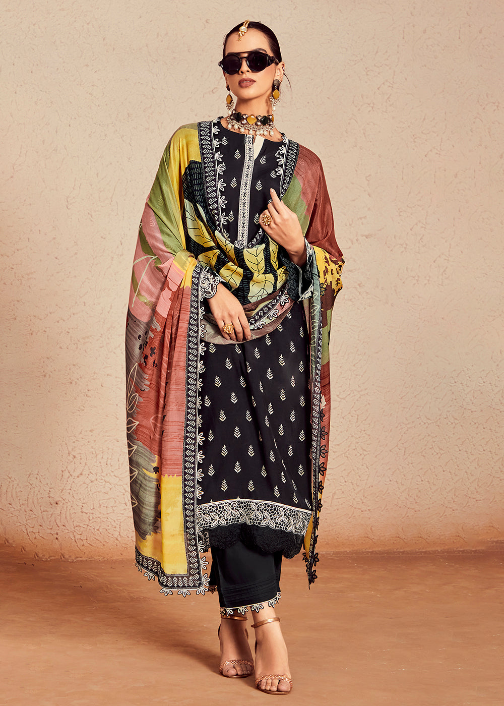 Buy Now Muslin Cotton Black Digital Print & Embroidered Salwar Suit Online in USA, UK, Canada, Germany, Australia & Worldwide at Empress Clothing.