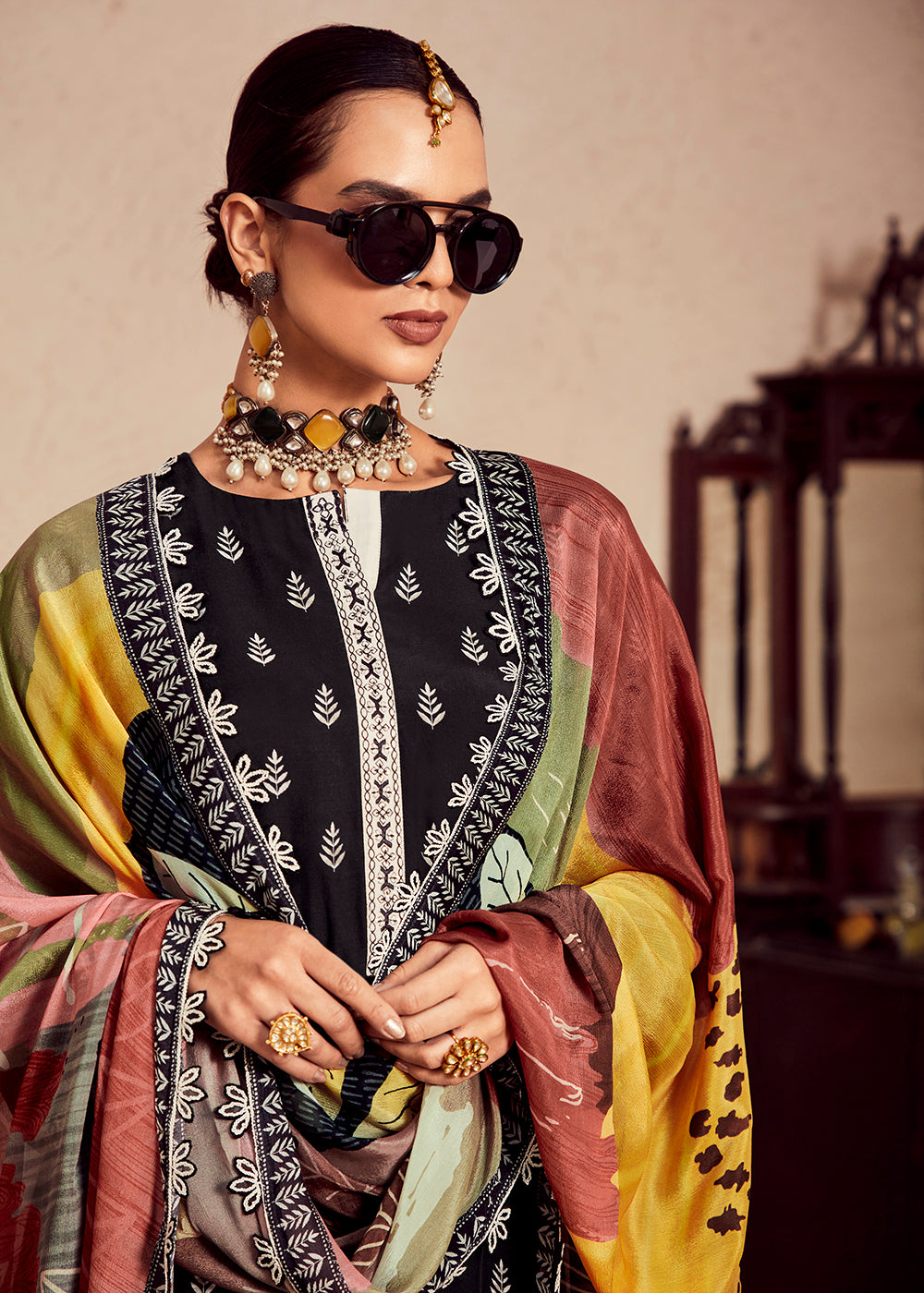 Buy Now Muslin Cotton Black Digital Print & Embroidered Salwar Suit Online in USA, UK, Canada, Germany, Australia & Worldwide at Empress Clothing.
