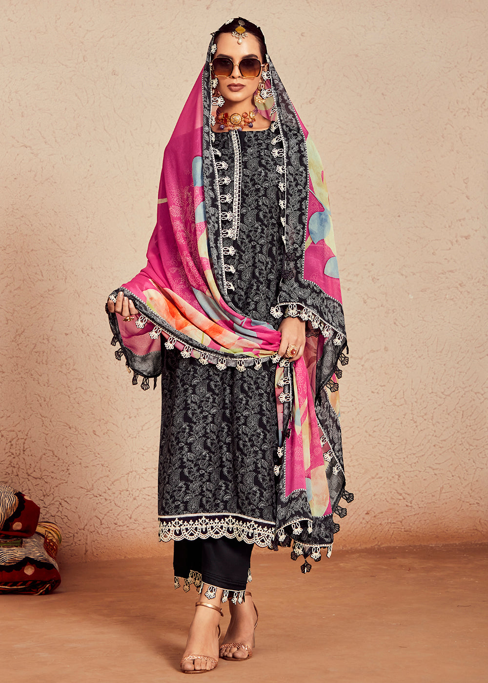 Buy Now Muslin Cotton Digital Print & Embroidered Black Salwar Suit Online in USA, UK, Canada, Germany, Australia & Worldwide at Empress Clothing. 