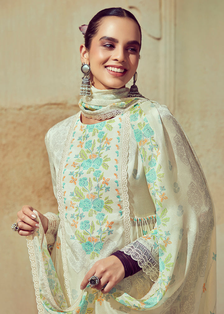 Buy Now Digital Printed & Embroidered Off White Muslin Salwar Suit Online in USA, UK, Canada, Germany, Australia & Worldwide at Empress Clothing.