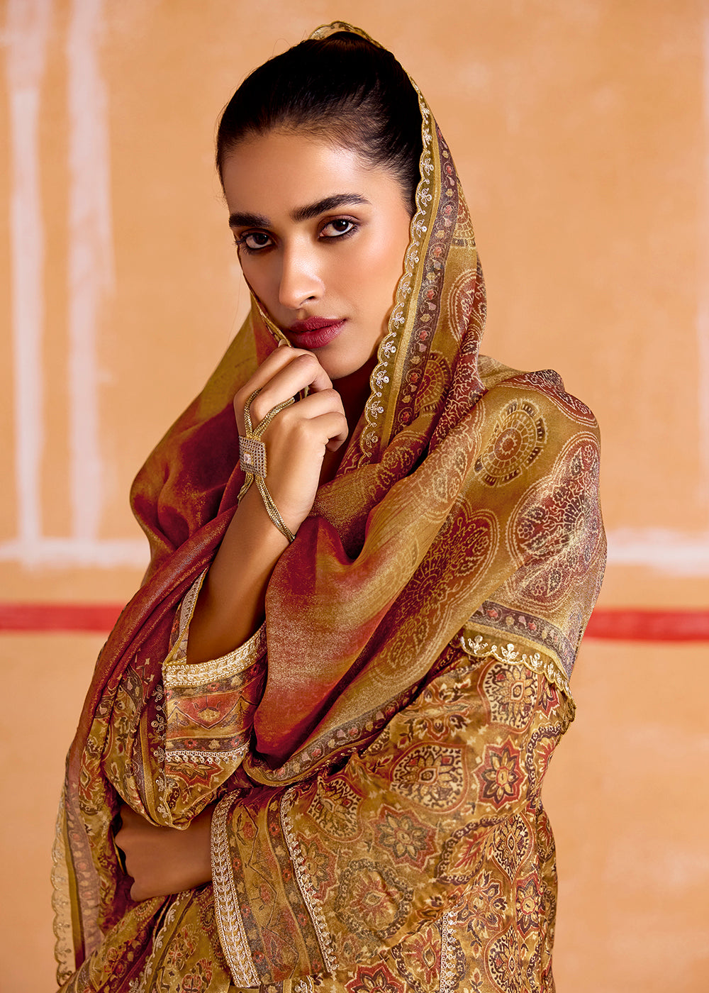 Buy Now Mustard Pure Muslin Embroidered Pakistani Style Suit Online in USA, UK, Canada, Germany, Italy & Worldwide at Empress Clothing. 