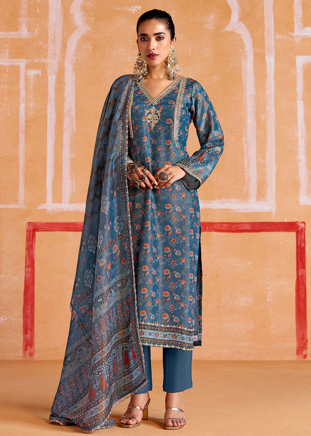 Buy Now Blue Pure Muslin Embroidered Pakistani Style Suit Online in USA, UK, Canada, Germany, Italy & Worldwide at Empress Clothing. 