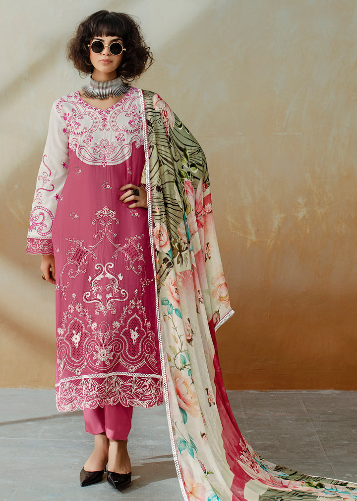 Buy Now Pink Applique Embroidered Muslin Pant Style Salwar Suit Online in USA, UK, Canada, Germany, Italy, France, Austria & Worldwide at Empress Clothing.