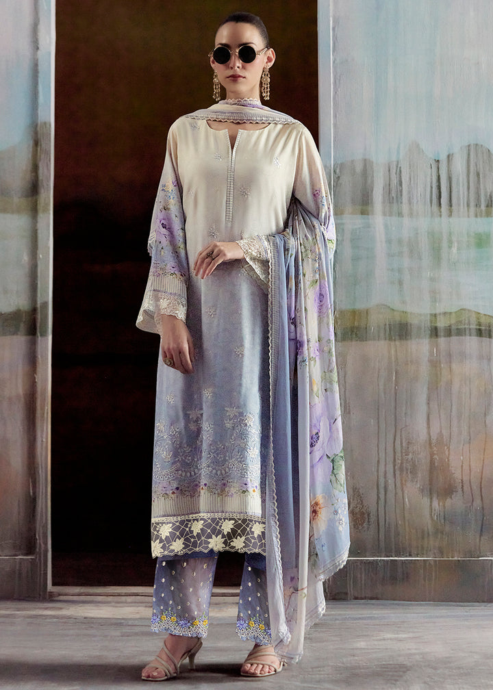 Buy Now Ombre Off White & Lavender Pure Muslin Festuve Salwar Suit Online in USA, UK, Canada, Germany, Italy, France, Denmark & Worldwide at Empress Clothing.