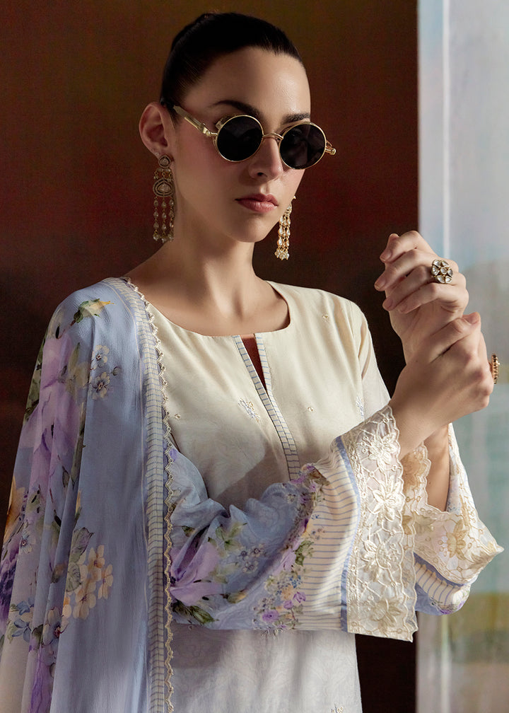 Buy Now Ombre Off White & Lavender Pure Muslin Festuve Salwar Suit Online in USA, UK, Canada, Germany, Italy, France, Denmark & Worldwide at Empress Clothing.