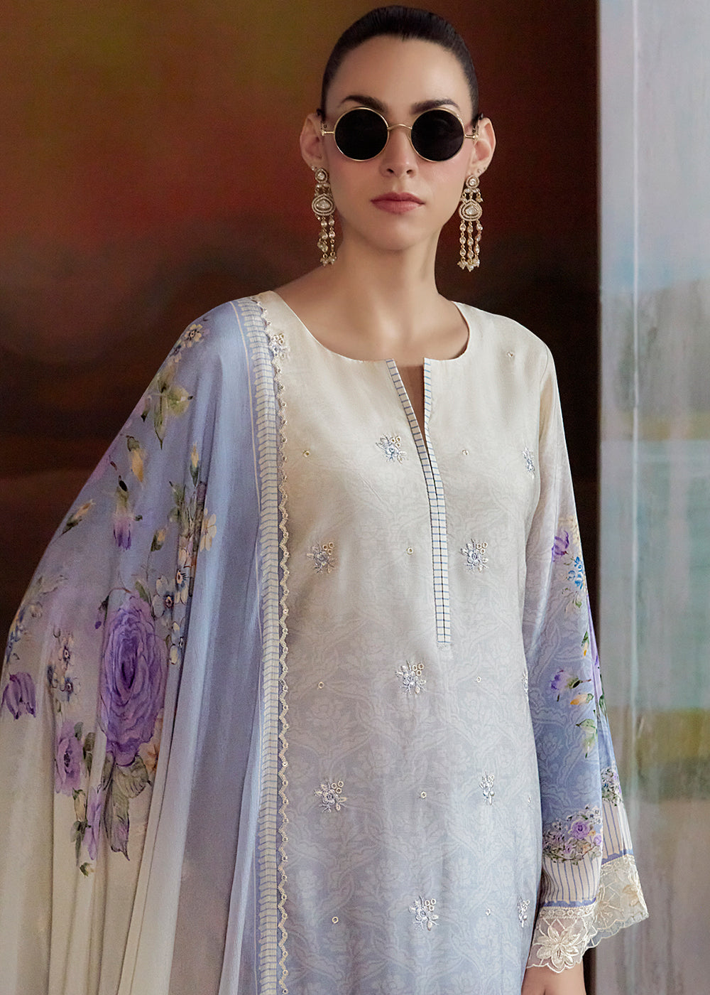 Buy Now Ombre Off White & Lavender Pure Muslin Festuve Salwar Suit Online in USA, UK, Canada, Germany, Italy, France, Denmark & Worldwide at Empress Clothing.