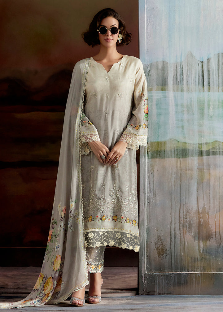 Buy Now Ombre Off White & Grey Pure Muslin Festuve Salwar Suit Online in USA, UK, Canada, Germany, Italy, France, Denmark, UAE & Worldwide at Empress Clothing.