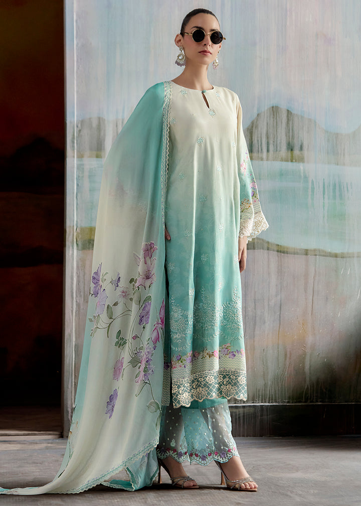 Buy Now Ombre Off White & Blue Pure Muslin Festuve Salwar Suit Online in USA, UK, Canada, Germany, Italy, France, Denmark, UAE & Worldwide at Empress Clothing.