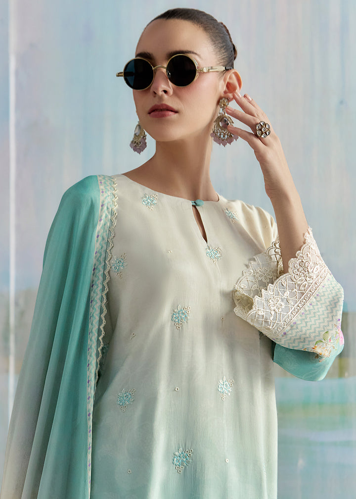 Buy Now Ombre Off White & Blue Pure Muslin Festuve Salwar Suit Online in USA, UK, Canada, Germany, Italy, France, Denmark, UAE & Worldwide at Empress Clothing.