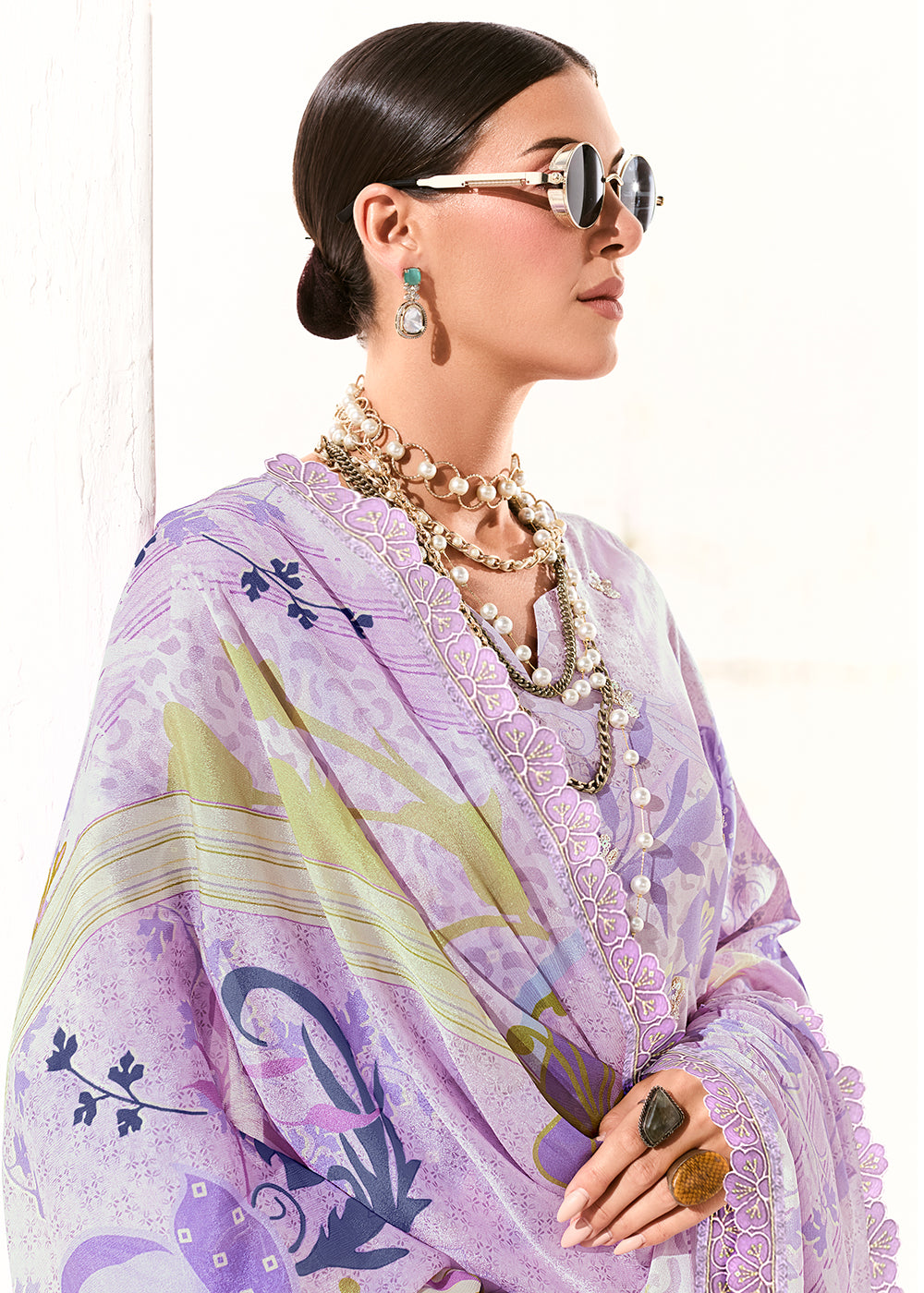 Buy Now Lavender Printed & Embroidered Muslin Salwar Suit Online in US, UK, Canada, Germany, Italy, France, Australia, Norway & Worldwide at Empress Clothing.