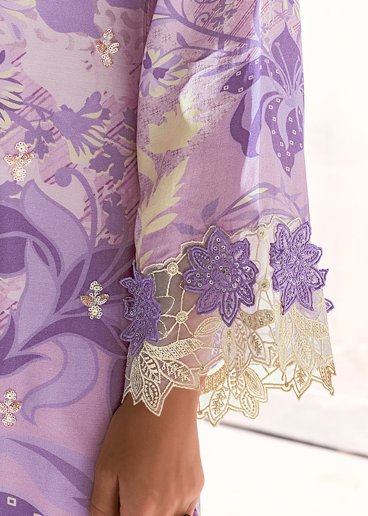 Buy Now Lavender Printed & Embroidered Muslin Salwar Suit Online in US, UK, Canada, Germany, Italy, France, Australia, Norway & Worldwide at Empress Clothing.