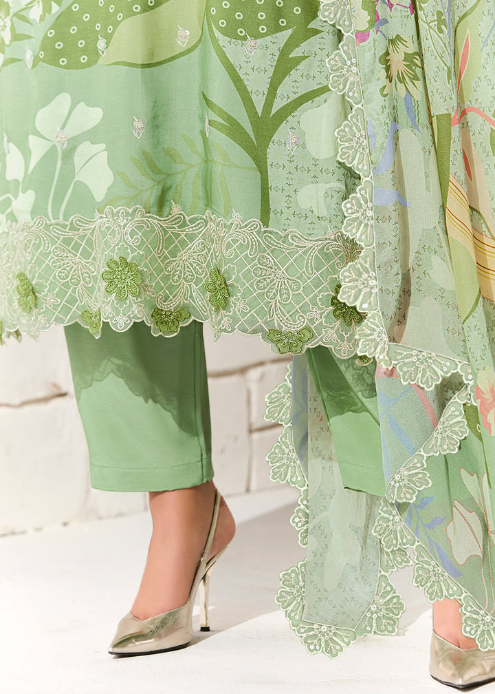Buy Now Green Printed & Embroidered Muslin Salwar Suit Online in US, UK, Canada, Germany, Italy, France, Australia, Norway, UAE & Worldwide at Empress Clothing.