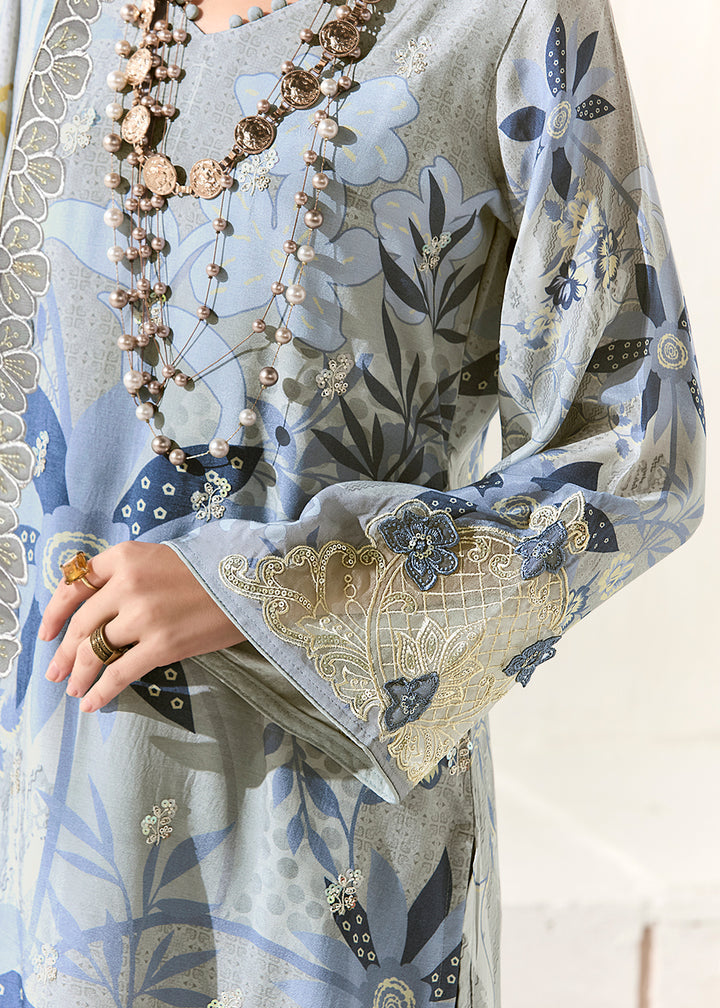 Buy Now Grey Printed & Embroidered Muslin Salwar Suit Online in US, UK, Canada, Germany, Italy, France, Australia, Norway, UAE & Worldwide at Empress Clothing.