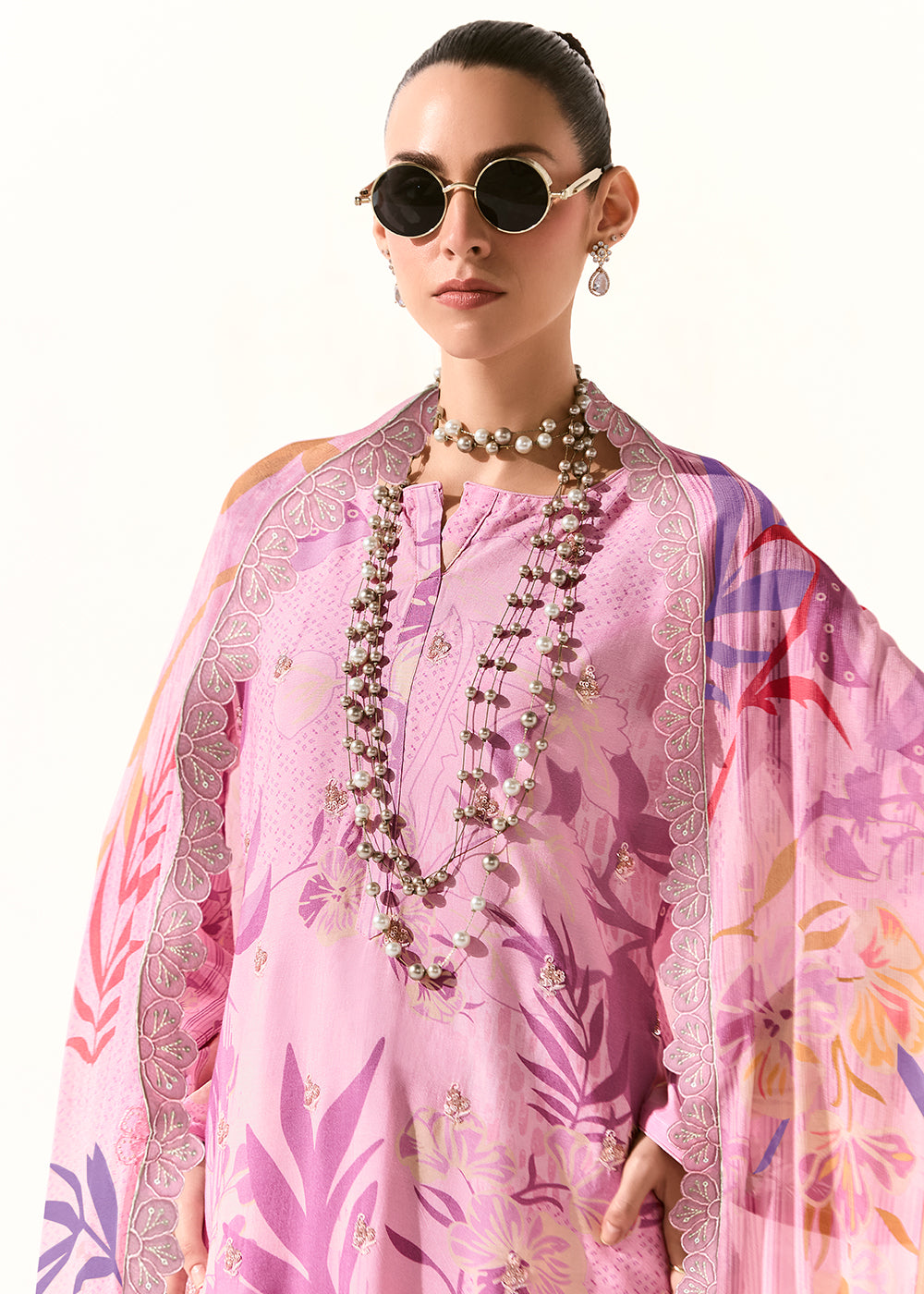 Buy Now Pink Printed & Embroidered Muslin Salwar Suit Online in US, UK, Canada, Germany, Italy, France, Australia, Norway, UAE & Worldwide at Empress Clothing