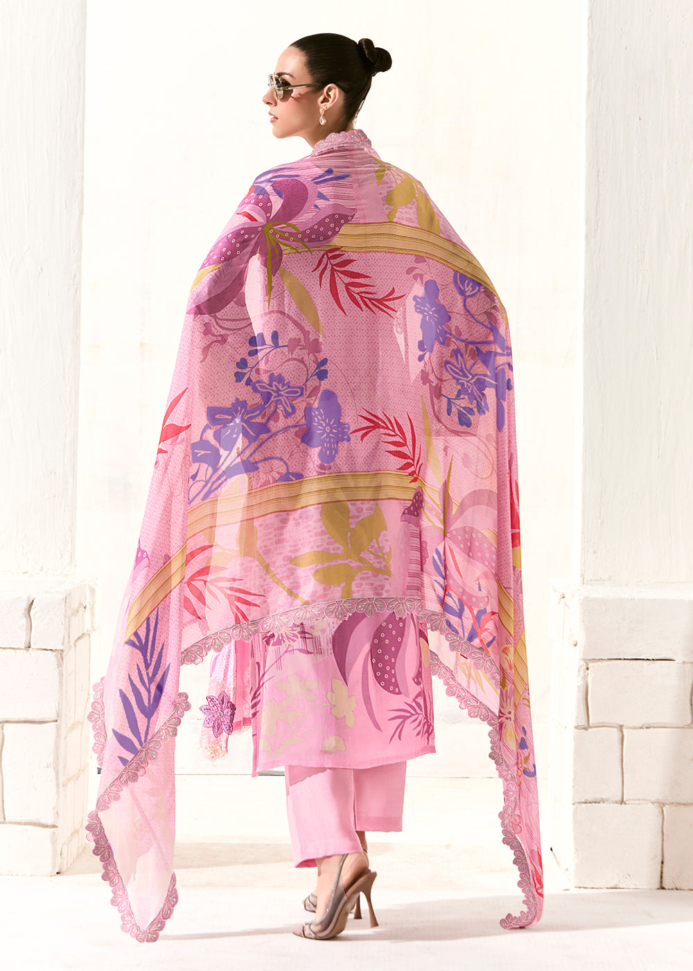 Buy Now Pink Printed & Embroidered Muslin Salwar Suit Online in US, UK, Canada, Germany, Italy, France, Australia, Norway, UAE & Worldwide at Empress Clothing