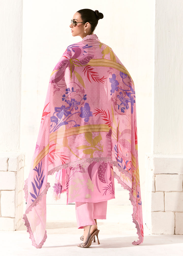 Buy Now Pink Printed & Embroidered Muslin Salwar Suit Online in US, UK, Canada, Germany, Italy, France, Australia, Norway, UAE & Worldwide at Empress Clothing