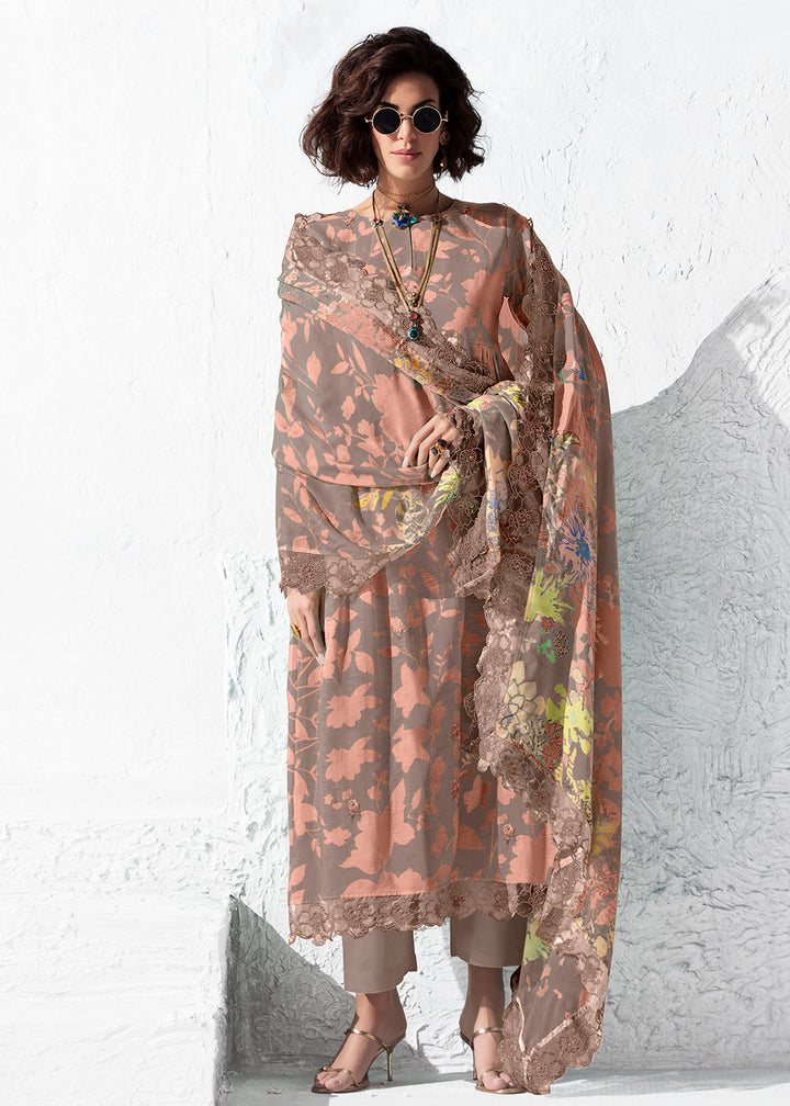 Buy Now Printed Peach Musiln Festive Style Salwar Suit Online in US, UK, Canada, Germany, Italy, France, Australia, Norway, UAE & Worldwide at Empress Clothing.