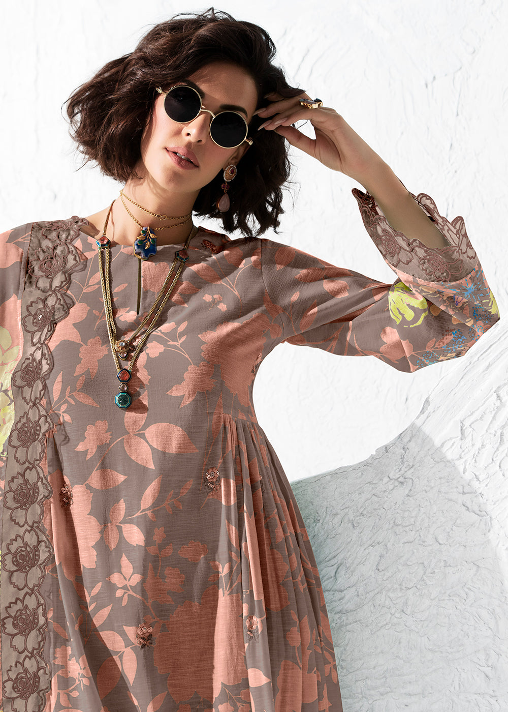 Buy Now Printed Peach Musiln Festive Style Salwar Suit Online in US, UK, Canada, Germany, Italy, France, Australia, Norway, UAE & Worldwide at Empress Clothing.