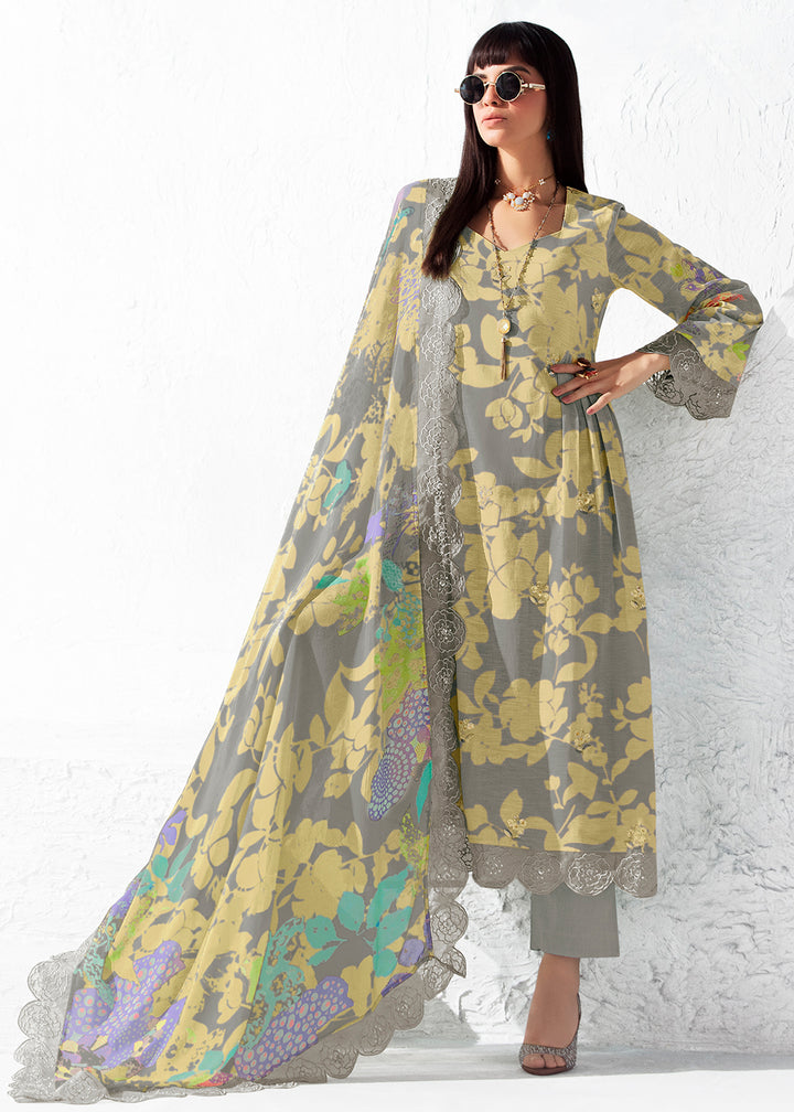Buy Now Printed Grey Musiln Festive Style Salwar Suit Online in US, UK, Canada, Germany, Italy, France, Australia, Norway, UAE & Worldwide at Empress Clothing.
