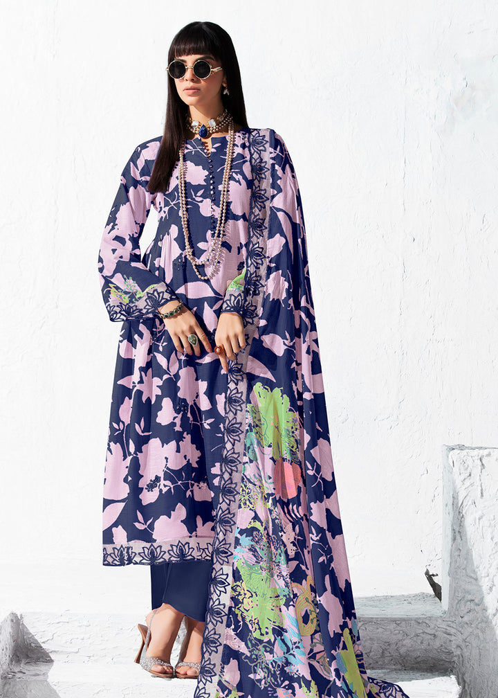 Buy Now Printed Navy Musiln Festive Style Salwar Suit Online in US, UK, Canada, Germany, Italy, France, Australia, Norway, UAE & Worldwide at Empress Clothing.