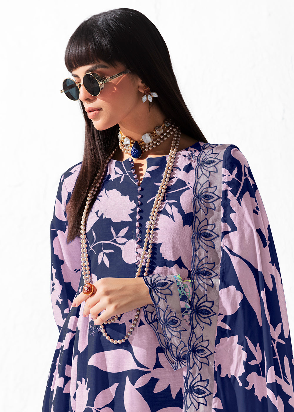 Buy Now Printed Navy Musiln Festive Style Salwar Suit Online in US, UK, Canada, Germany, Italy, France, Australia, Norway, UAE & Worldwide at Empress Clothing.