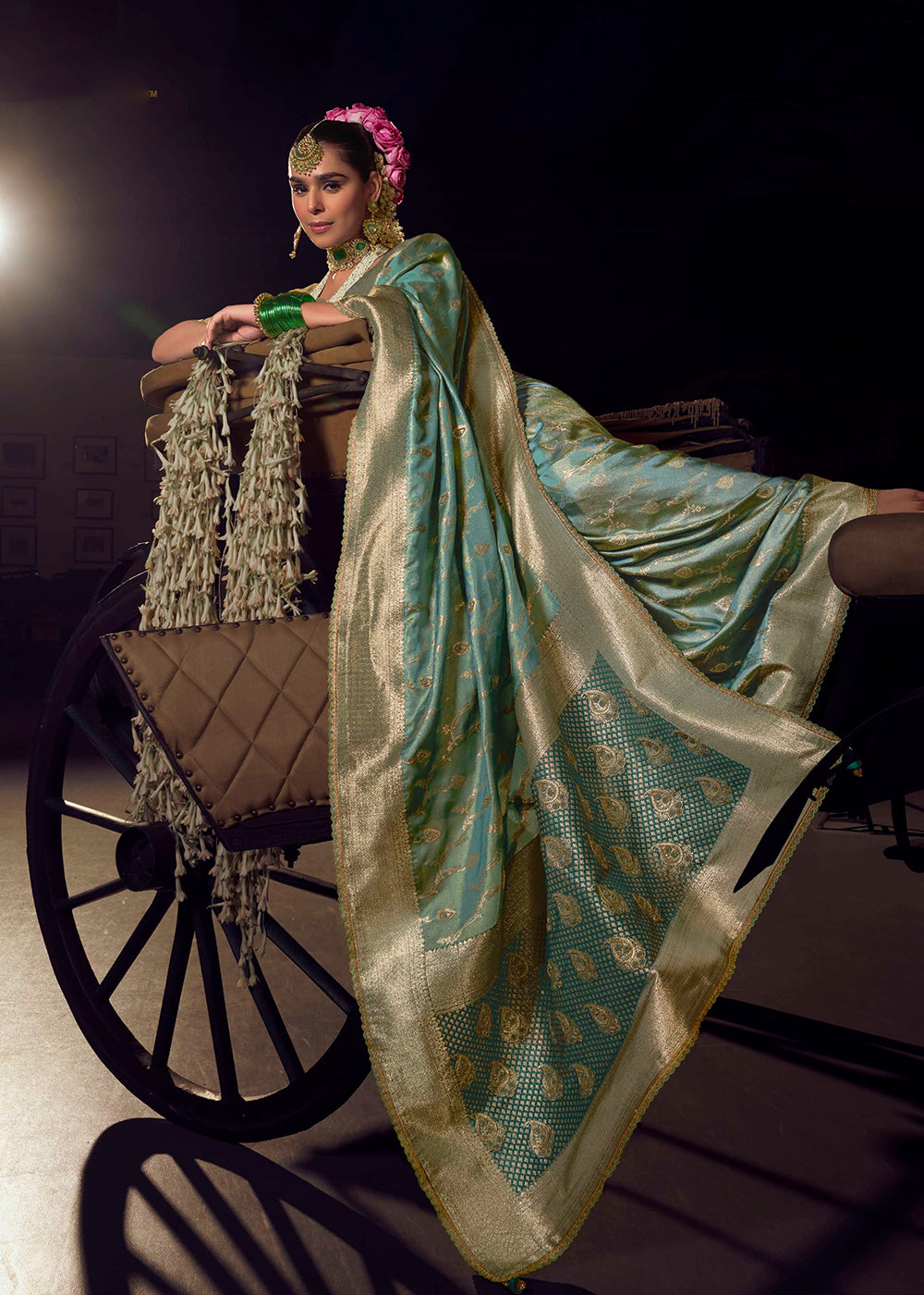 Buy Heavy Designer Silk Sea Blue Embroidered Bridal Wear Saree Online in USA, UK, Canada, Spain, France, Germany, Italy, Austria, UAE & Worldwide at Empress.
