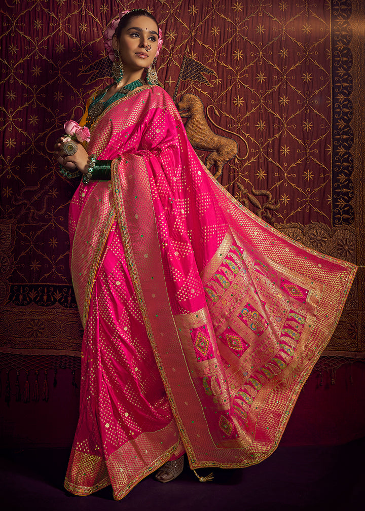Buy Now Pink Vicose Dola Silk Designer Embroidered Saree Online in US, UK, Canada, France, Germany, Denmark, Sweden, Italy, Greece, UAE &amp; Worldwide at Empress.