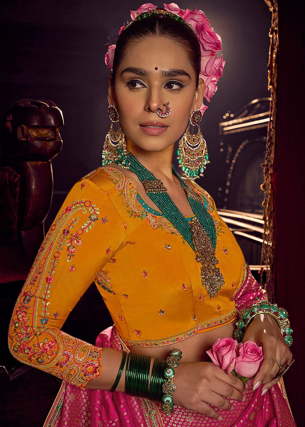 Buy Now Pink Vicose Dola Silk Designer Embroidered Saree Online in US, UK, Canada, France, Germany, Denmark, Sweden, Italy, Greece, UAE & Worldwide at Empress.