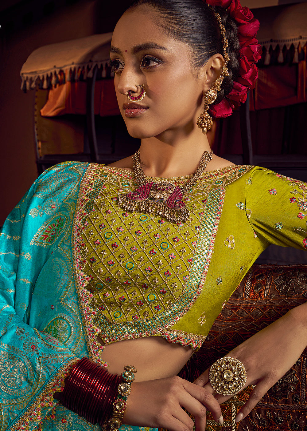 Buy Now Aqua Vicose Dola Silk Designer Embroidered Saree Online in US, UK, Canada, France, Germany, Denmark, Sweden, Italy, Greece, UAE & Worldwide at Empress.