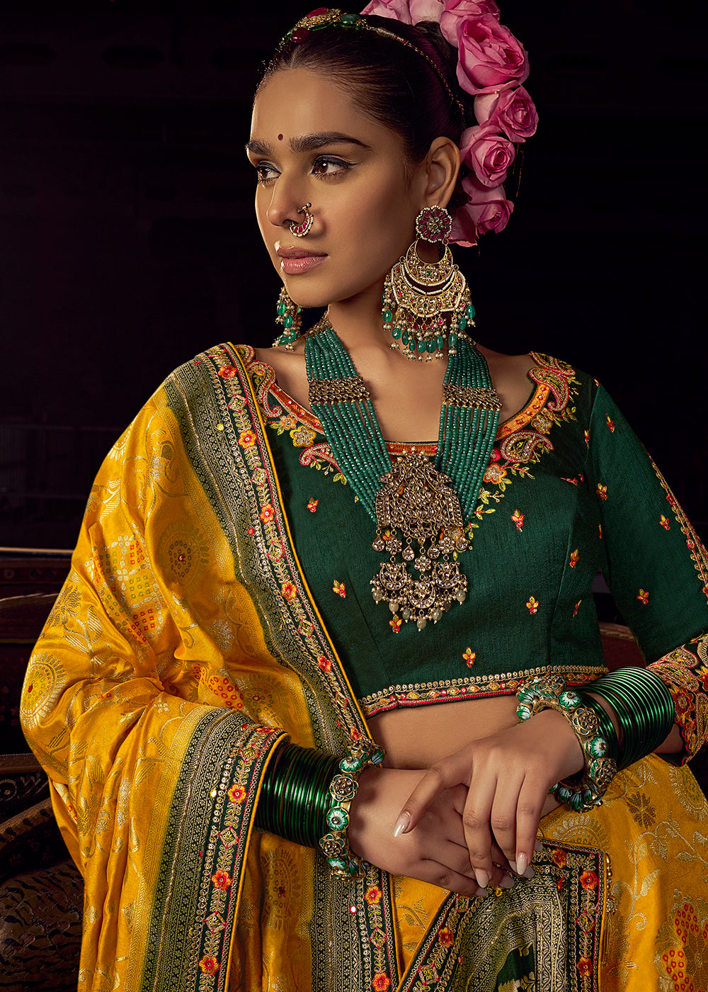 Buy Now Yellow Vicose Dola Silk Designer Embroidered Saree Online in US, UK, Canada, France, Germany, Denmark, Sweden, Italy, Greece, UAE & Worldwide at Empress.