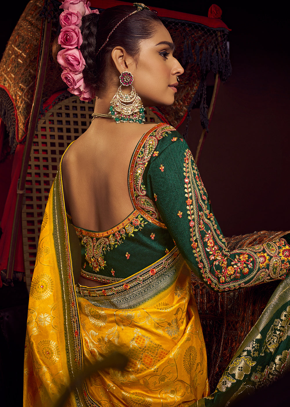 Buy Now Yellow Vicose Dola Silk Designer Embroidered Saree Online in US, UK, Canada, France, Germany, Denmark, Sweden, Italy, Greece, UAE &amp; Worldwide at Empress.