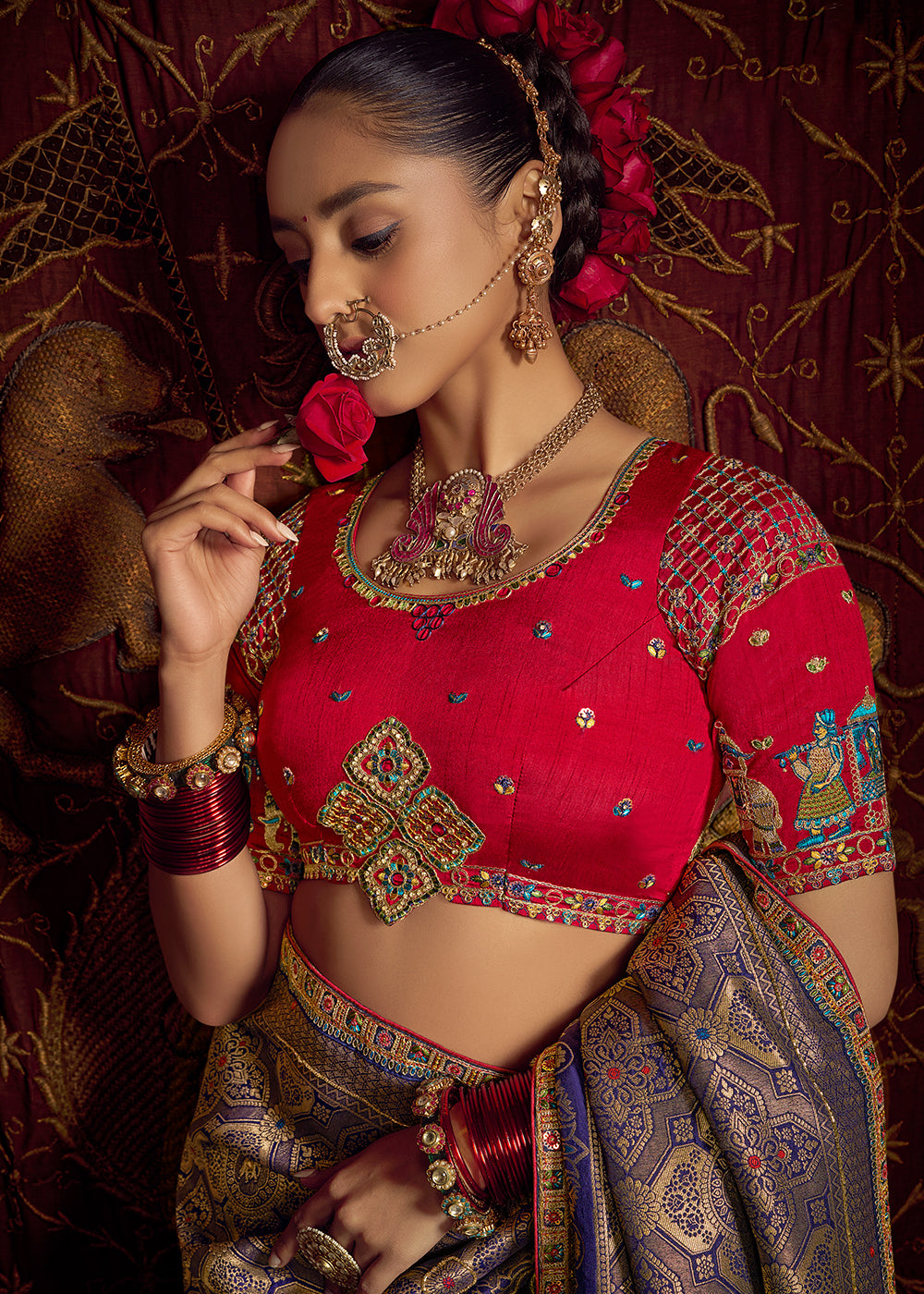 Buy Now Blue Vicose Dola Silk Designer Embroidered Saree Online in US, UK, Canada, France, Germany, Denmark, Sweden, Italy, Greece, UAE & Worldwide at Empress.