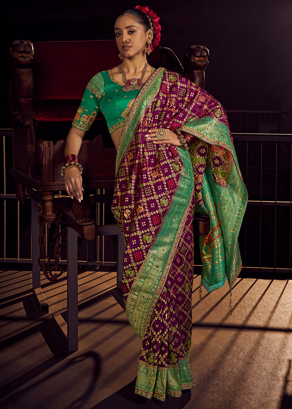 Buy Now Purple Vicose Dola Silk Designer Embroidered Saree Online in US, UK, Canada, France, Germany, Denmark, Sweden, Italy, Greece, UAE & Worldwide at Empress.