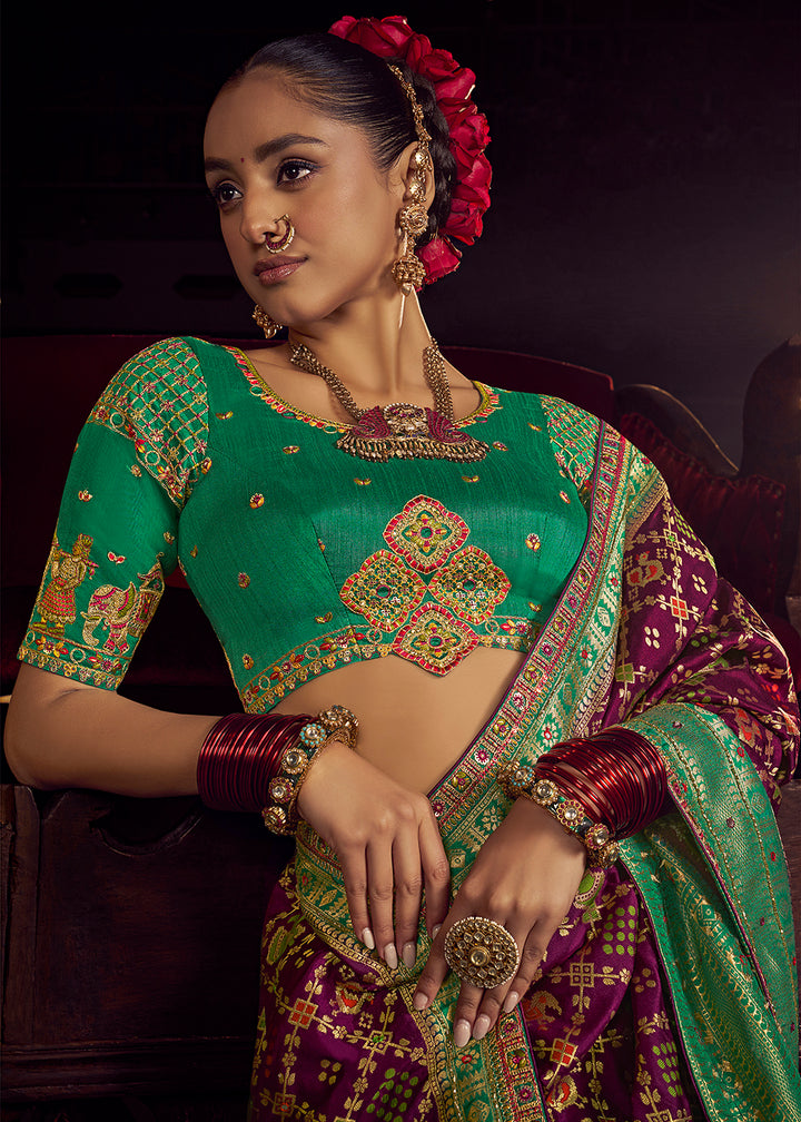 Buy Now Purple Vicose Dola Silk Designer Embroidered Saree Online in US, UK, Canada, France, Germany, Denmark, Sweden, Italy, Greece, UAE &amp; Worldwide at Empress.