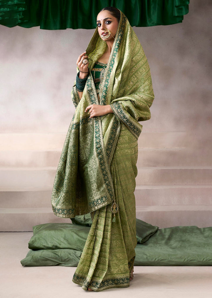 Buy Now Light &amp; Dark Green Crepe Silk Embroidery Wedding Saree Online in US, UK, Canada, France, Germany, Denmark, Sweden, Australia, UAE &amp; Worldwide at Empress.