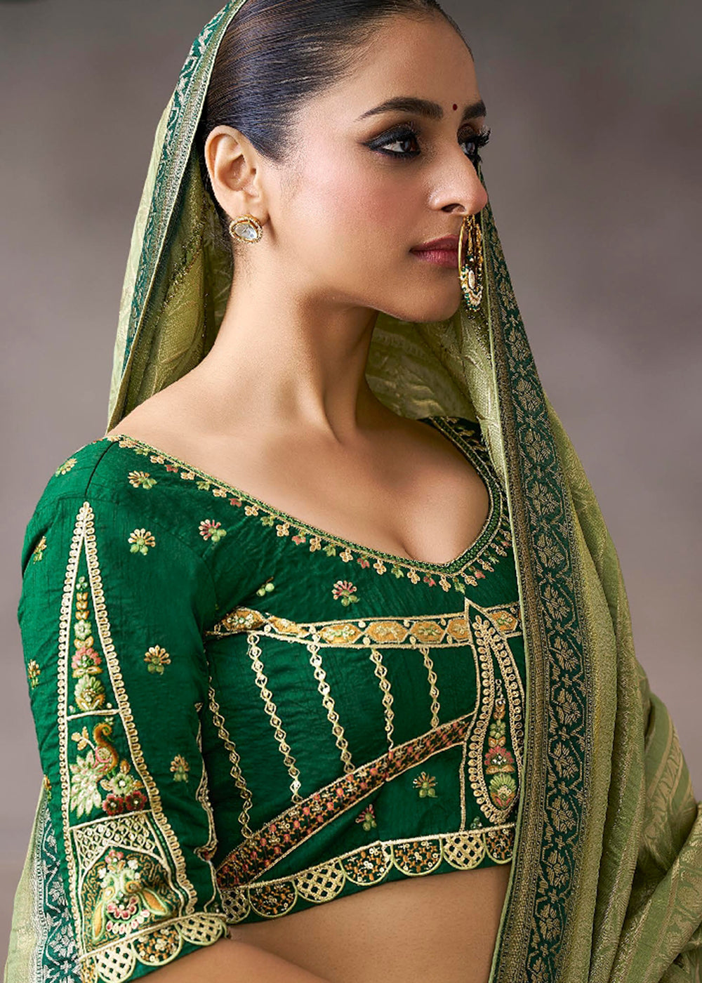 Buy Now Light &amp; Dark Green Crepe Silk Embroidery Wedding Saree Online in US, UK, Canada, France, Germany, Denmark, Sweden, Australia, UAE &amp; Worldwide at Empress.