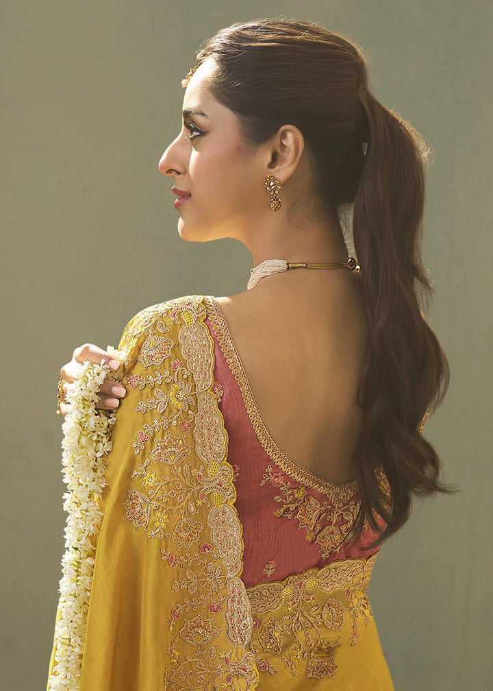 Yellow Upada Silk Weaving Fabric Embroidered Designer Saree