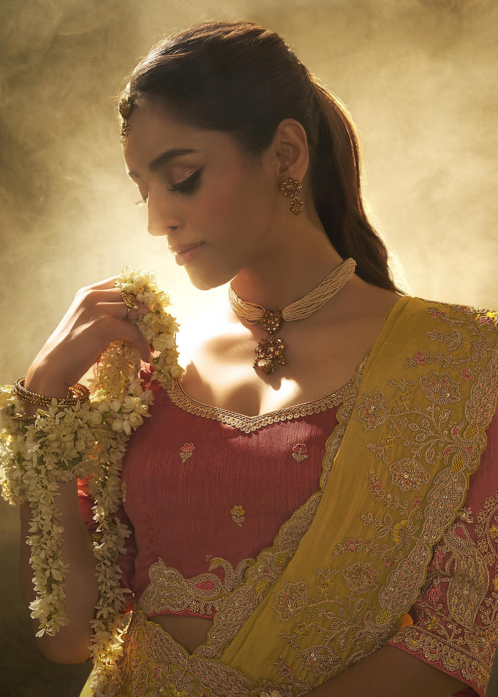 Yellow Upada Silk Weaving Fabric Embroidered Designer Saree