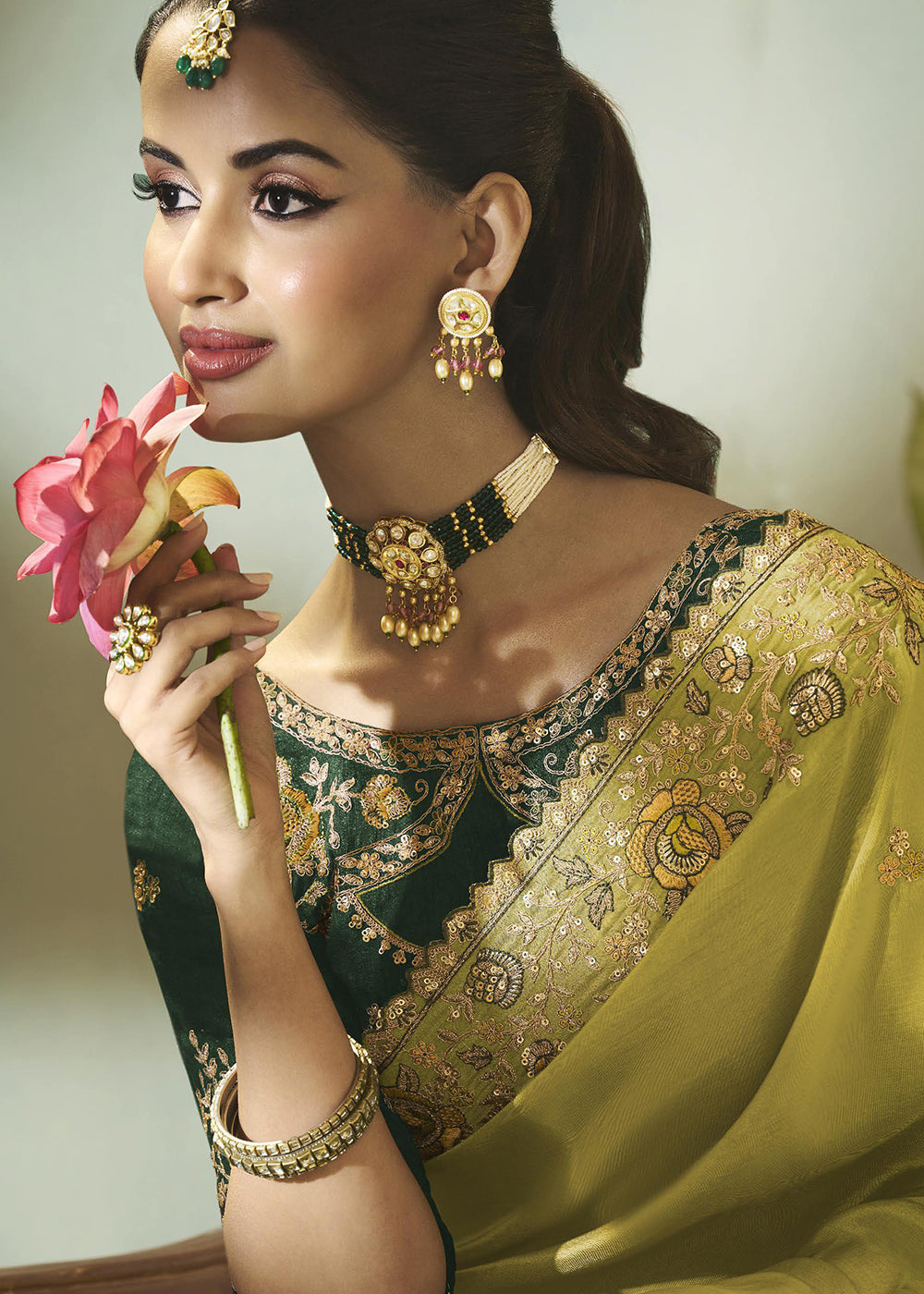 Green Upada Silk Weaving Fabric Embroidered Designer Saree