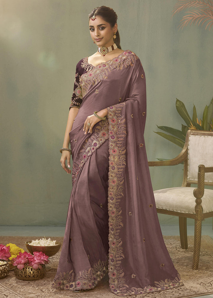 Mauve Upada Silk Weaving Fabric Embroidered Designer Saree