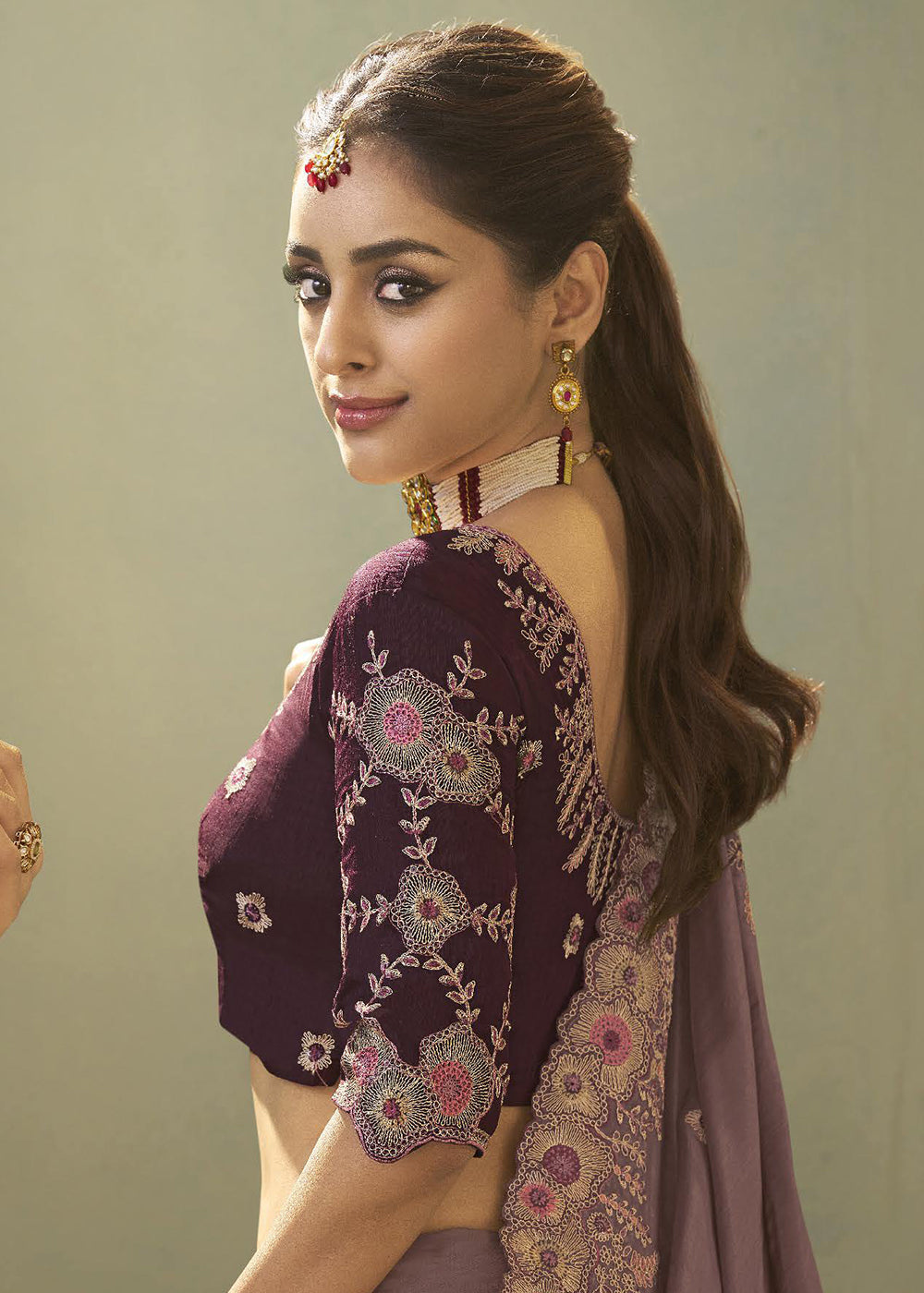 Mauve Upada Silk Weaving Fabric Embroidered Designer Saree