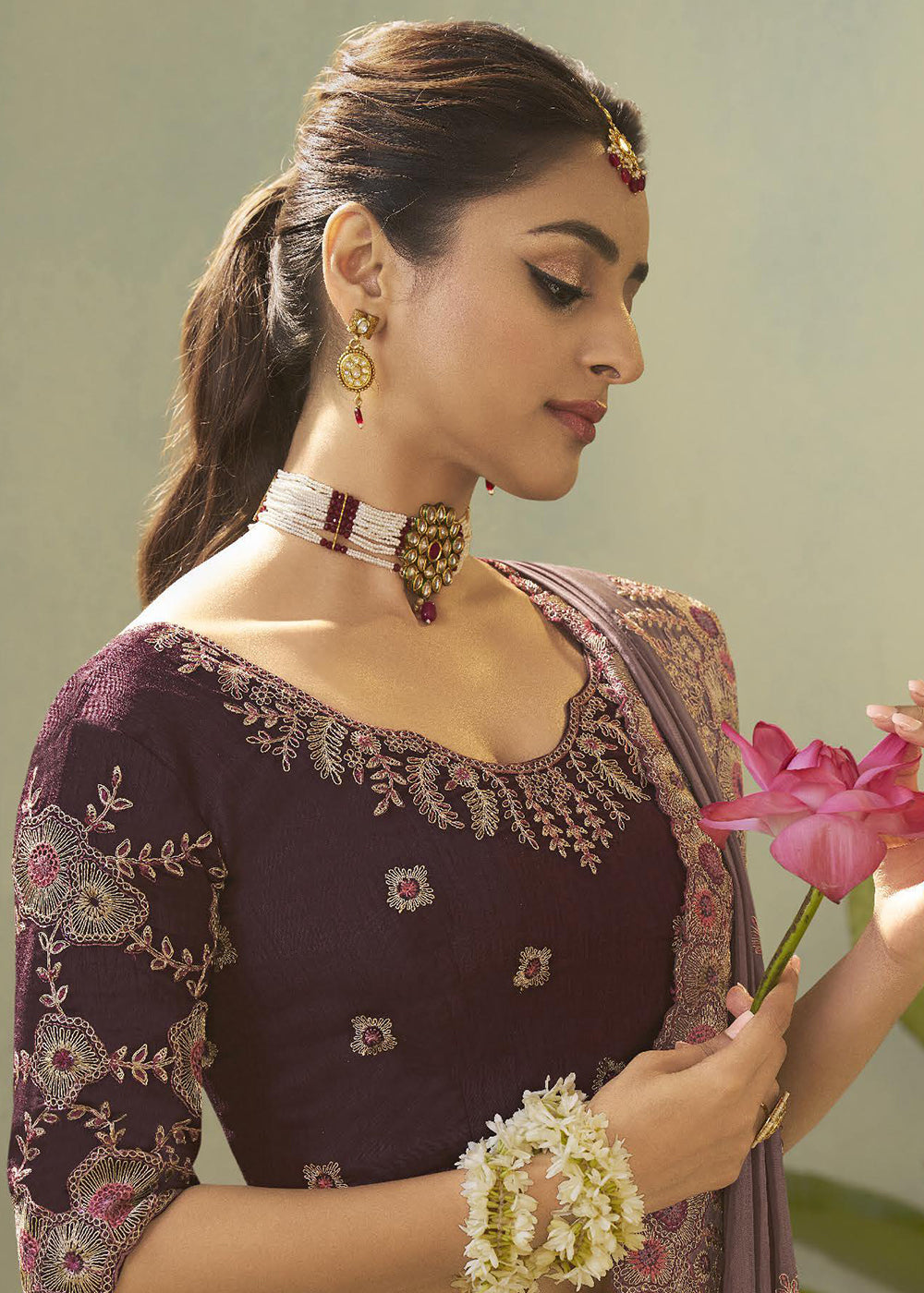 Mauve Upada Silk Weaving Fabric Embroidered Designer Saree