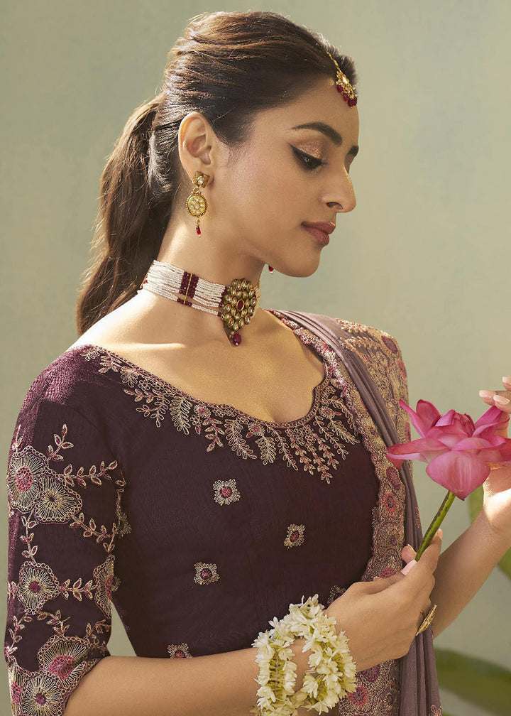 Mauve Upada Silk Weaving Fabric Embroidered Designer Saree