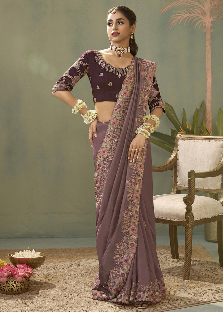 Mauve Upada Silk Weaving Fabric Embroidered Designer Saree