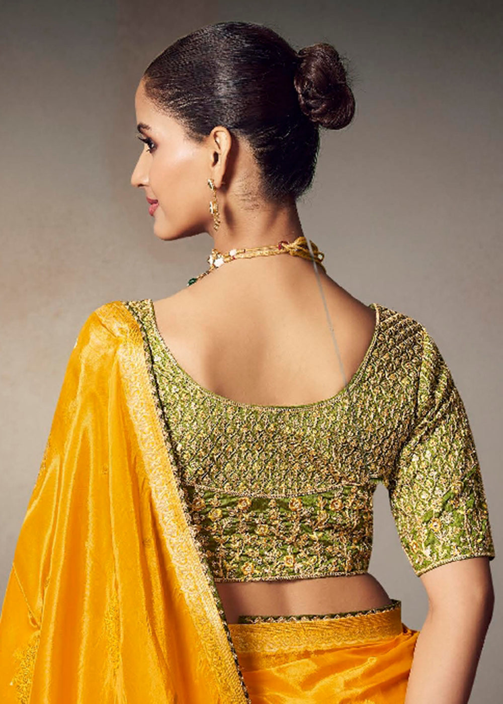 Buy Now Yellow Fancy Silk Material Function Wear Saree Online in US, UK, Canada, France, Germany, Denmark, Sweden, Italy, Greece, UAE &amp; Worldwide at Empress.