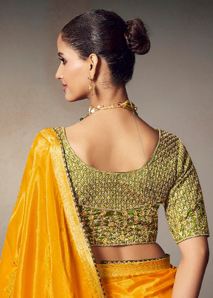 Buy Now Yellow Fancy Silk Material Function Wear Saree Online in US, UK, Canada, France, Germany, Denmark, Sweden, Italy, Greece, UAE &amp; Worldwide at Empress.