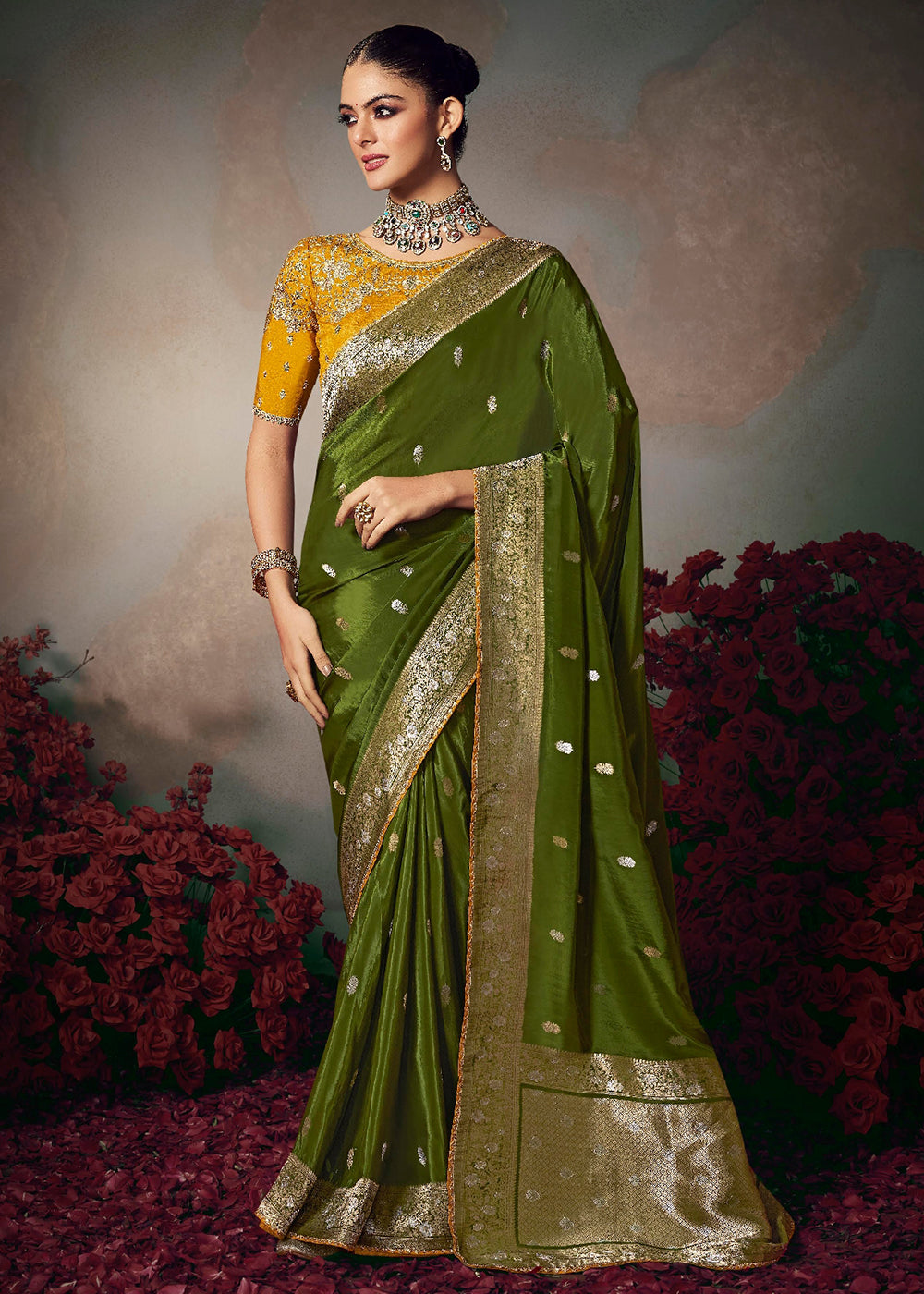 Buy Now Green Fancy Silk Material Function Wear Saree Online in US, UK, Canada, France, Germany, Denmark, Sweden, Italy, Greece, UAE & Worldwide at Empress.