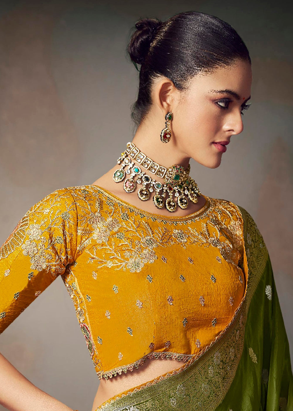 Buy Now Green Fancy Silk Material Function Wear Saree Online in US, UK, Canada, France, Germany, Denmark, Sweden, Italy, Greece, UAE &amp; Worldwide at Empress.