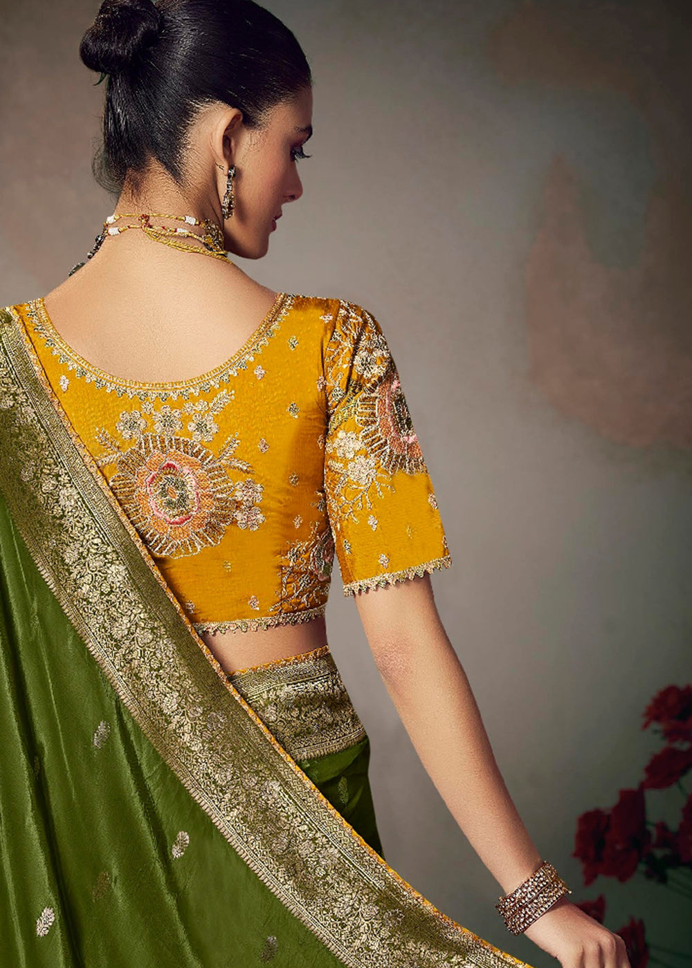 Buy Now Green Fancy Silk Material Function Wear Saree Online in US, UK, Canada, France, Germany, Denmark, Sweden, Italy, Greece, UAE &amp; Worldwide at Empress.