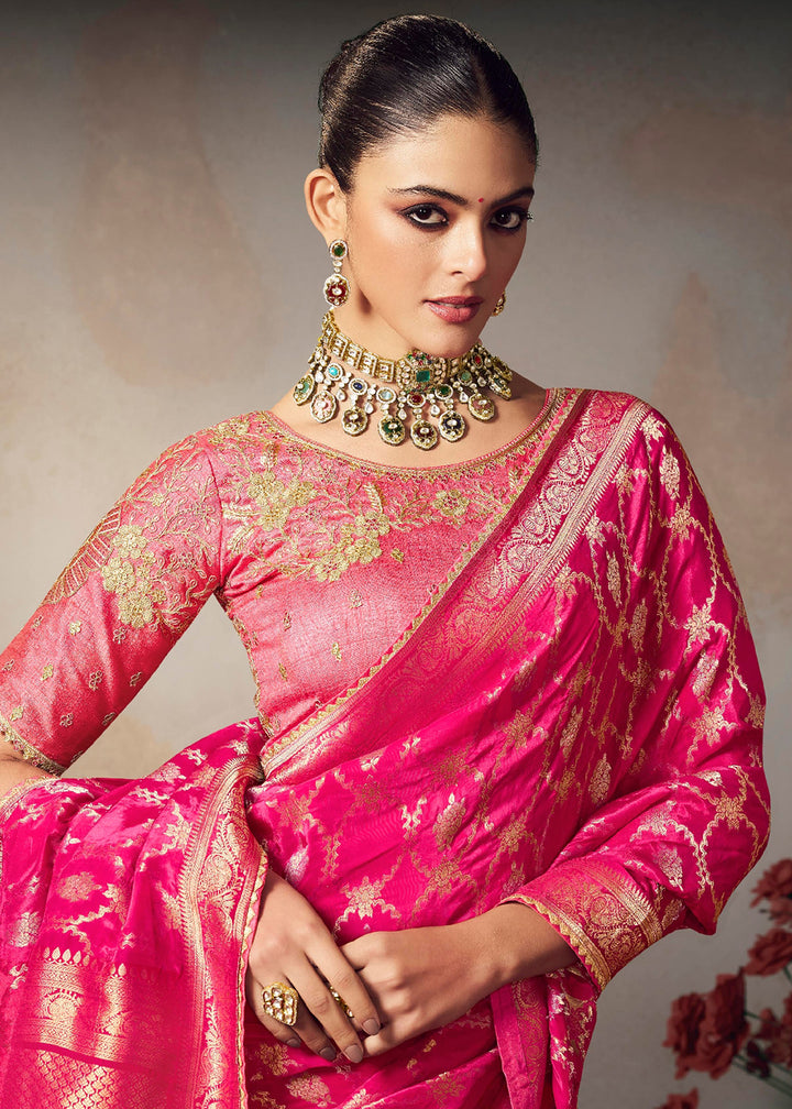 Buy Now Rani Pink Fancy Silk Material Function Wear Saree Online in US, UK, Canada, France, Germany, Denmark, Sweden, Italy, Greece, UAE &amp; Worldwide at Empress.